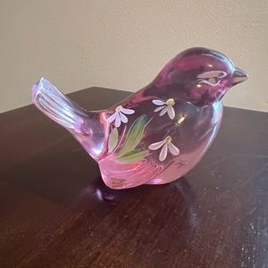 Fenton Hand-painted Cranberry Glass Bird.